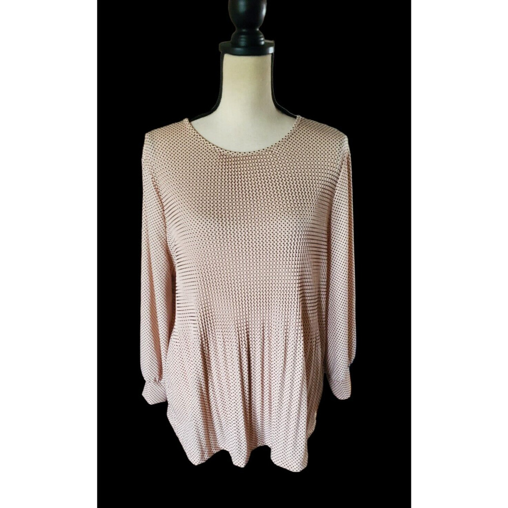 Adrianna Papell Blush Pink & Black Polka Dot Poly Knit Dressy Top L